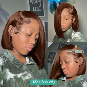 Perruque Bob Lace Frontal 13x4 naturelle, <span class=keywords><strong>cheveux</strong></span> courts, brun <span class=keywords><strong>chocolat</strong></span>, 100% <span class=keywords><strong>cheveux</strong></span> naturels, avec baby hair, densité 180%, #4 - Product Image 4