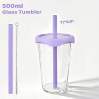 Nouvelle tasse en verre borosilicate 2026 de 500 ml, résistante aux hautes températures, transparente, design moderne, avec bouchon à paille, portable, couleur macaron