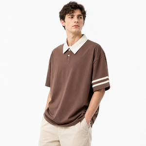 Polo blanc premium pour homme avec bordure contrastée, design personnalisé, logo OEM, 100% coton, épaules tombantes, polo décontracté pour homme - Product Image 4
