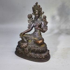 Statue de <span class=keywords><strong>Bouddha</strong></span> <span class=keywords><strong>Tara</strong></span> Verte en Bronze Antique, Gravée et Embossée, Petite Statue Tibétaine pour la Richesse, Prière Bouddhiste, Métal, Noël - Product Image 1