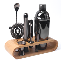 Ensemble de shaker à cocktails de luxe LATROU 750 ml en acier inoxydable avec cadre en bois, ensemble de 10 pièces pour le vin, noir, pour bar et usage domestique