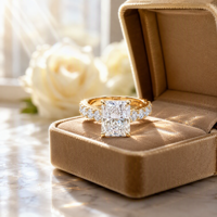 Bague de fiançailles et de demande en mariage en argent S925 plaqué or avec moissanite taille Rayden de luxe - Demi-cercle de diamants 4g