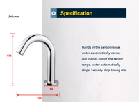 Robinet de lavabo mural moderne en laiton avec capteur sans contact, finition chromée, garantie 1 an