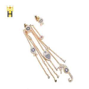 Fashion sparkling zircon designer jewelry silver gold plated metal tassel ear rings mismatch earring