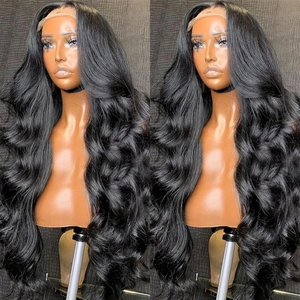 थोक कच्चे विस्थानी कुंवारी मानव बाल शरीर लहर पारदर्शी फीता फ्रंट विग, काले महिलाओं के लिए 13x4 एचडी फीता ललालाट विग - Product Image 3