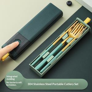 Ensemble de couverts de voyage portables en acier inoxydable de haute qualité (cuillère, fourchette, baguettes) avec boîte en PP écologique pour le camping en plein air - Product Image 4
