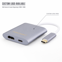 Adaptateur Hub 3-en-1 en Aluminium pour Ordinateur Portable et MacBook, Convertisseur Multiport HDMI USB-C vers 1080P avec Charge PD 60W et Vidéo