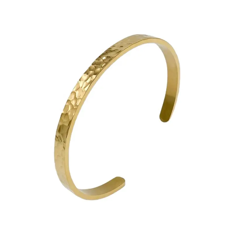 Manufacturer fashion jewelry open adjustable design cuff bangle 18k yellow gold plated hammered bangle
