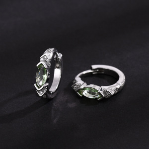 Huggie Earrings Lake Green Zircon Claw Setting Geometric Fashion Party Jewelry - Product Image 2
