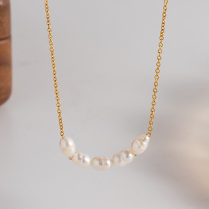 Collier de perles d'eau douce plaqué or 18 carats, chaîne de clavicule, qualité AA, design géométrique, pour usage quotidien - Product Image 4