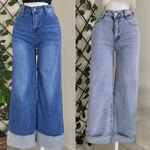 <span class=keywords><strong>Jeans</strong></span> a Gamba Larga da <span class=keywords><strong>Donna</strong></span> a Vita Alta Vestibilità Ampia in Denim Elasticizzato Stile Casual Vintage Lavaggio Stonewashed - Pronto per la Spedizione all'Ingrosso - Product Image 2
