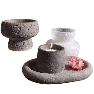 M54227 Patrón de piedra Bandeja Vela Taza Patrón de roca volcánica Candelabro Bandeja Yeso Cemento Vela <span class=keywords><strong>Molde</strong></span> de silicona - Product Image 5