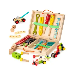 木制幼儿工具套装包括工具箱、蒙台梭利教育杆建筑玩具
