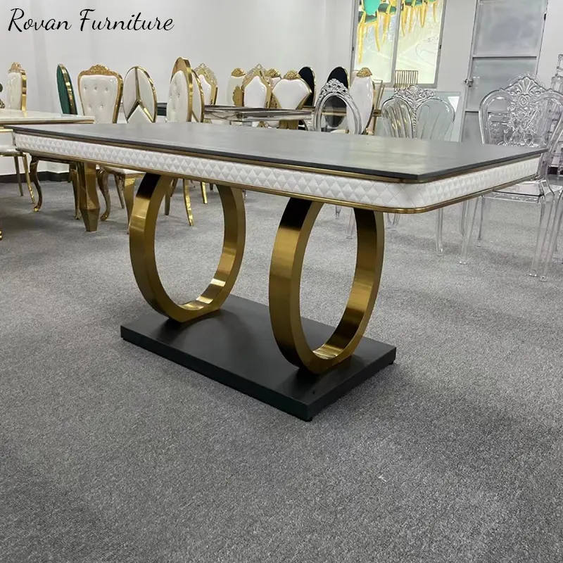 Modern paslanmaz çelik masa dikdörtgen otel olay etkinlik için mobilya altın düğün masaları