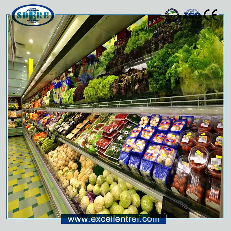 Geladeira para superfície comercial, frutas, vegetais, exibição, geladeira, refrigerado