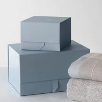Caja de Regalo Magnética Rígida de Lujo Moderna al por Mayor con Asa de Cinta, Caja Grande de Cartón con Laminado Azul Mate para Regalos de Boda y Festivos