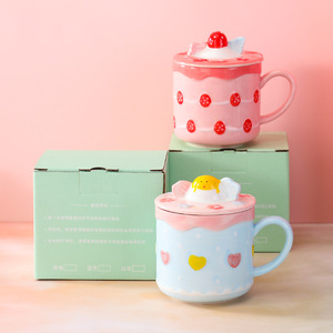 Tasse en céramique mignonne de dessin animé créatif avec haute apparence pour tasse à eau de thé et de café avec couvercle cuillère cadeau stimulant l'humeur amoureux des filles - Product Image 5