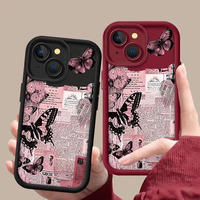 Coque de téléphone en TPU scintillant papillon rose Art pour Apple 16/15/14/13/12/11 haute conception en bambou compatible avec Oppo Infinix Redmi Pro