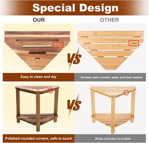 <span class=keywords><strong>Tabouret</strong></span> d'angle de douche avec étagère de rangement, repose-<span class=keywords><strong>pieds</strong></span> pour le rasage des jambes, petit banc pour s'asseoir dans la baignoire - <span class=keywords><strong>Bois</strong></span> d'acacia - Product Image 3