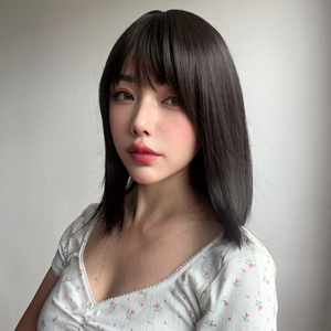 2025 mới thời trang tóc giả nữ Qi liu hai tóc thẳng màu đen nhiệt độ cao lụa Mũ sm7608 - Product Image 3