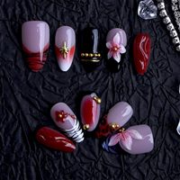 Uñas Postizas Acrílicas de Almendra Estilo Salón Francés con Pegamento, Pre-Diseñadas, Forma Stiletto Cuadrada, 10 Piezas para Uso en Salón