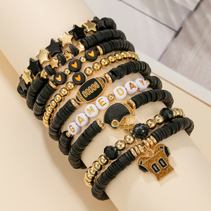 เครื่องประดับแฟชั่น ชุดสร้อยข้อมือดินโพลิเมอร์แบบซ้อนได้ ดีไซน์รูปหัวใจและตัวอักษร ของขวัญสำหรับทุกเพศ อุปกรณ์เสริมที่สวมใส่ได้ - Product Image 3