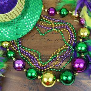 Mardi Gras Jumbo 46 "kalung manik-manik bola 33" 6mm aneka warna metalik kalung manik-manik dekorasi pesta - Product Image 5