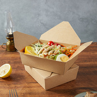 Caja de papel para embalaje de alimentos desechable Kraft en stock, caja de comida rápida para ensalada de pollo frito grueso, caja de embalaje personalizada para llevar