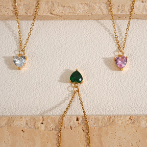 Chic 18K <b>Gold</b> Plated 304 Stainless Steel Vacuum Electroplated Zircon Heart Shaped Pendant <b>Necklace</b> For Women Non Fading - Product Image 1