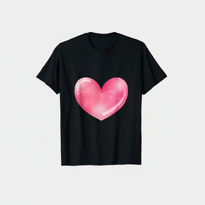 T-Shirt in Cotone con Stampa Cuore, Grafica per San Valentino, Girocollo, Manica Corta, Unisex, Casual, per Esterno, Vestibilità Regolare, in Jersey Lavorato a Maglia - Product Image 1