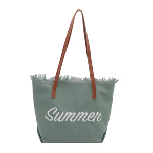 Bolsa de Lona Nueva, Gran Capacidad, con Letras Bordadas, de un Solo Hombro, para la Playa, para Compras, para Mujer - Product Image 4