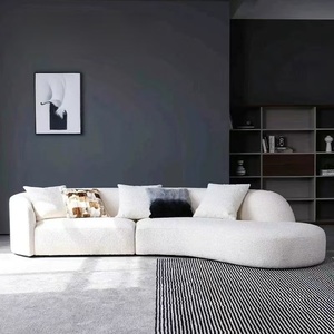 Luxury Modern PU Wood Furniture Soft Boucle Special Shaped Modular Couch Set Cashmere White Design For Living Room Hotel Villa