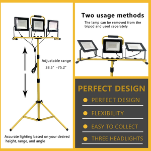 Portable Super Bright Three Head 150W Flood <b>Light</b> With Telescopic Tripod <b>LED</b> Work Lamp for Building Construction WD-961 Construc - Product Image 6