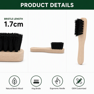 Brosse à chaussures en poils de porc naturels, manche en bois, poils noirs, brosse de nettoyage pour chaussures en cuir et daim - Product Image 4