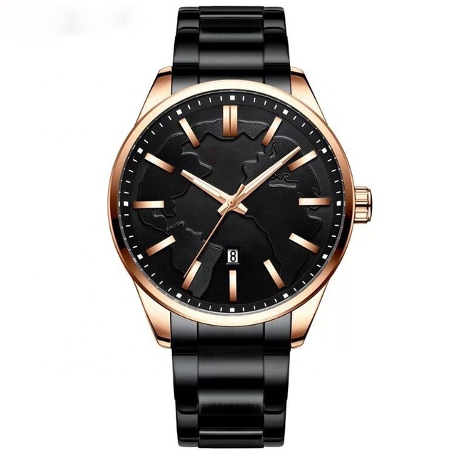 Custom World Map Watches for Men Japan Movement Wholesale Wrist Watch Black Quartz Watches for Men