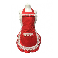Tablier de travail blanc doux en dentelle à volants, avec poche unique, en coton doux, design halter, imperméable et résistant à l'huile pour femmes, cuisine