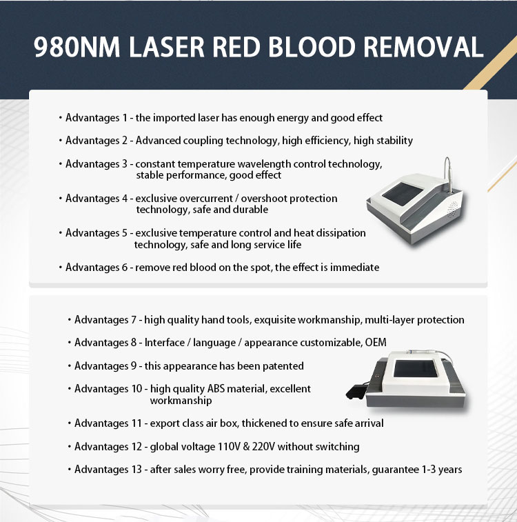 Máquina de remoção vascular do laser do diodo 980 nm, máquina da remoção do varizes do aranha do laser/980nm