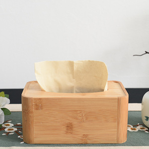 Bamboo Tissue Box Natural Wood Color <b>For</b> Home Office Hotel Car <b>Bathroom</b> Use <b>Pull</b> Out Tissues - Product Image 1