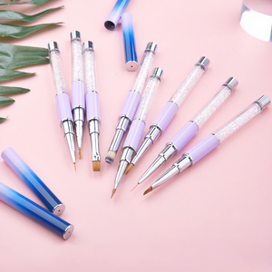 Pinceau à liner pour nail art à manche métallique bleu-violet, à poils plats, stylo de gravure en cristal pour motifs floraux dégradés - Product Image 1