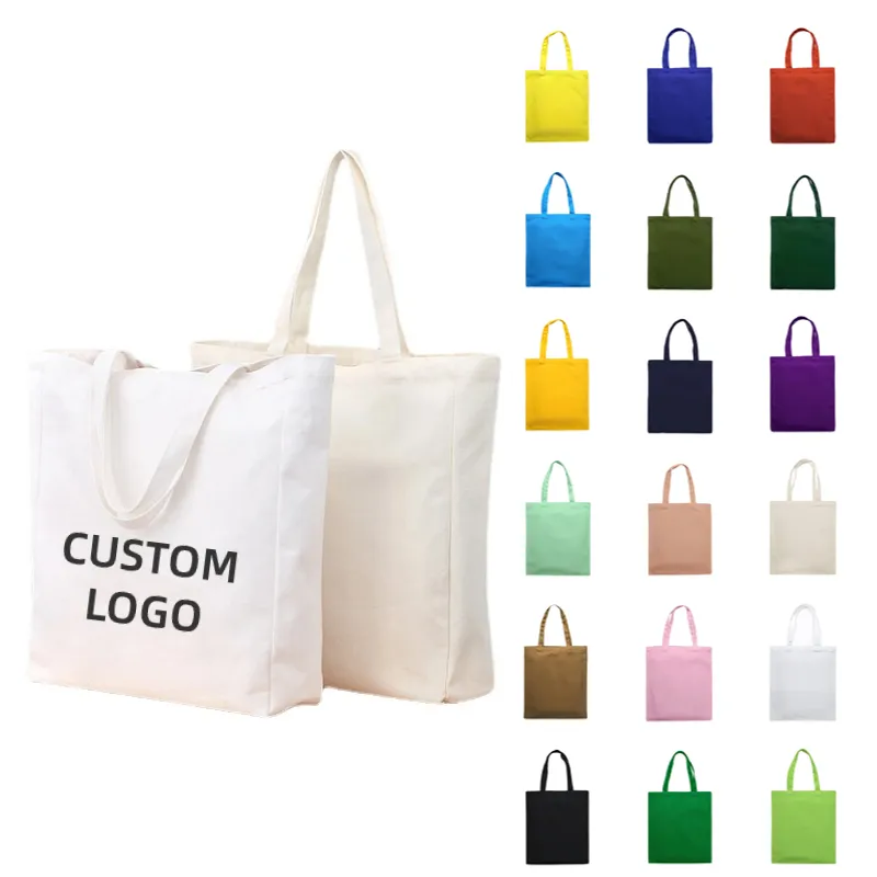 Custom LOGO Eco-friendly cotton canvas tote bag reusable shopping shoulder bag with custom printed logo for women handbag