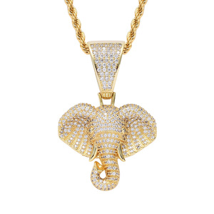 Nuevo Colgante de Cabeza de Elefante de Aleación de Zinc Estilo Hip Hop Europeo Americano Más Vendido, Joyería de Animal de Resina con Microincrustaciones de Oro - Product Image 1