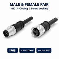 Connecteur circulaire étanche M12 à 2, 3, 4, 5 broches, IP68, à visser, en métal, mâle/femelle, pour montage sur panneau, pour équipement d'automatisation