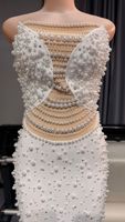 Robe de soirée sirène sans bretelles ornée de perles, avec détails de chaîne ajourée, longueur ras du sol, robe de cérémonie moulante maxi noire et blanche