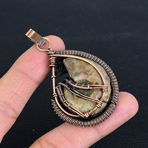 จี้ห่อลวดทองแดงแอมโมไนต์โบราณทำด้วยมือสไตล์คลาสสิกการตั้งค่าฝาอัญมณีธรรมชาติ - Product Image 2