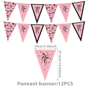 Vajilla Rosa y Negra con Lazo, Decoración Coqueta para Cumpleaños, Platos Desechables para Niñas, Baby Shower, Despedida <span class=keywords><strong>de</strong></span> Soltera - Product Image 4
