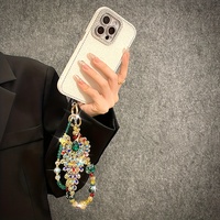 Breloque de téléphone vintage colorée à motifs floraux, ornée de strass et de perles, lanière de poignet pour sac, bijou artisanal pour femme, cadeau