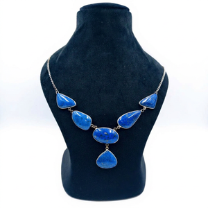 Collar de Ágata Natural con Detalles en Latón, Hecho a Mano, con Piedra Azul, Plateado, Estilo Bohemio, Joyería de Regalo para Mujer, 22 Pulgadas - Product Image 1