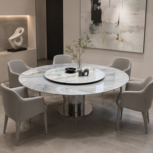 Table à manger ronde en quartzite arc-en-ciel de luxe personnalisée, design moderne sur mesure, 8 places, pieds en métal, mobilier de maison - Product Image 5