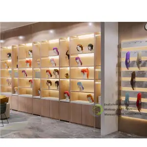 Custom Wig Hair Stand Boutique Interior Design Decoration Salon Clear Wall Mounted Wig Display Furniture For Wig Store