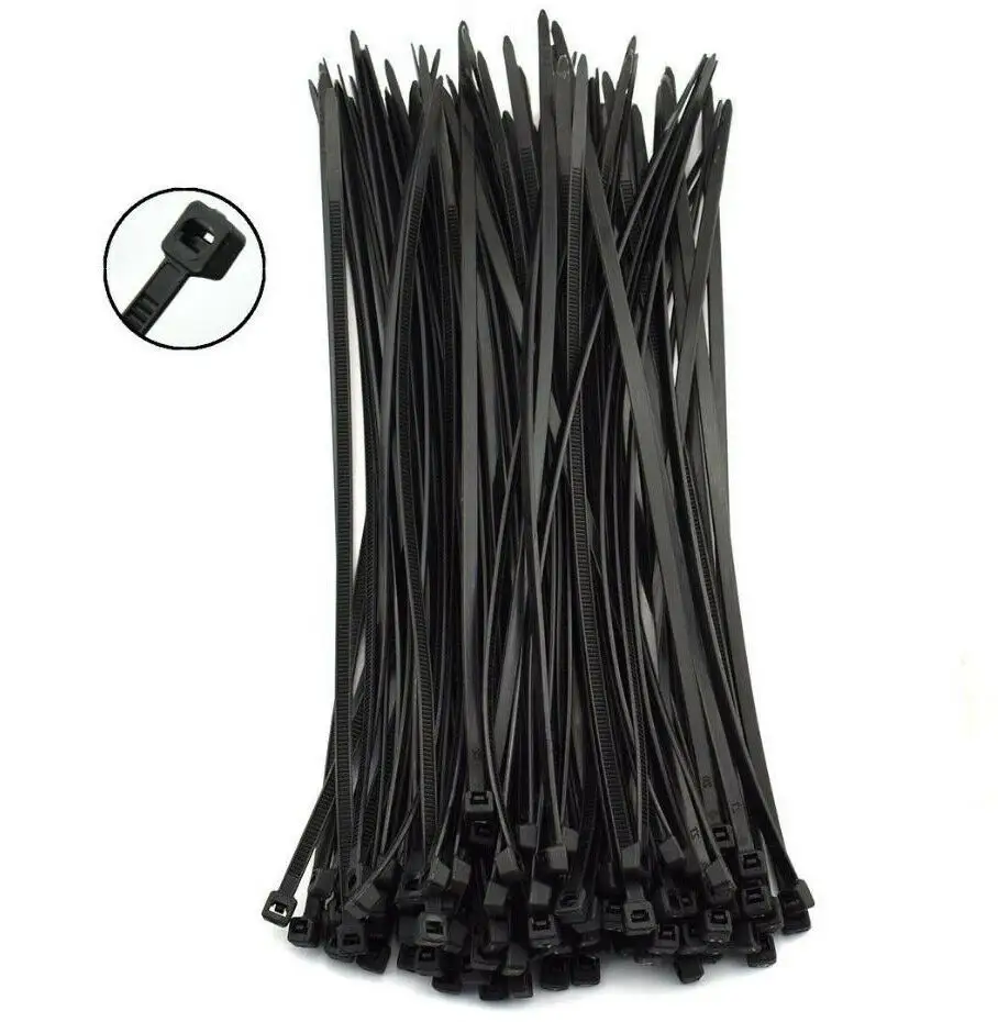 Braçadeira de nylon plástica preta, braçadeira de plástico anti-UV de 8 polegadas, 4*200mm, 40lb, tensão de fábrica na China, 3.6mm, com zíper, 100 peças